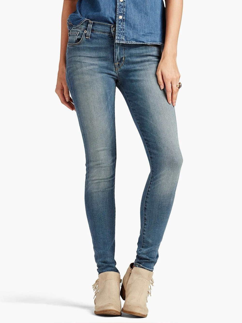 Lucky Brand Brooke Skinny Santa Rosa Faded Blue Jeans Size 10/30 Candiani Denim - Picture 2 of 13
